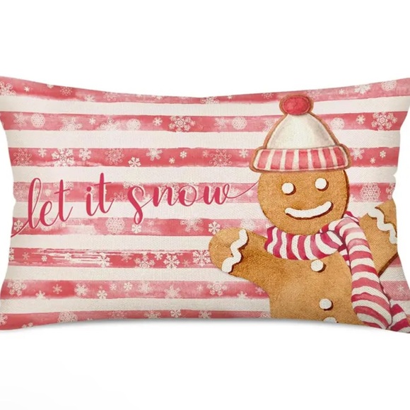 NIP Set of 2 Linen Throw Pillow Covers 12” x 20” Gingerbread / Let It Snow - Picture 1 of 4